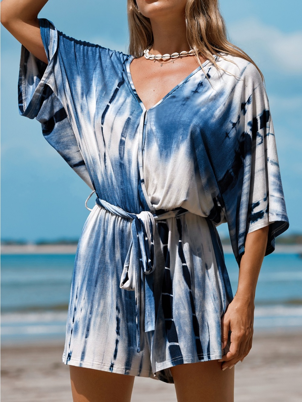 Cupshe Blue and White Tie-Dye Romper.  Shorts.  Size medium.